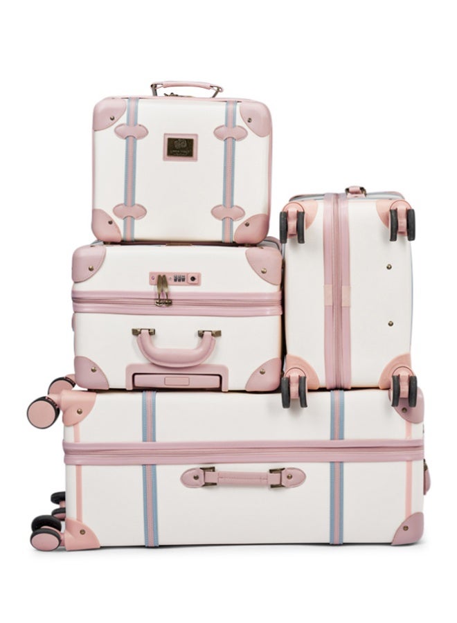 LIMRA 4-Piece Premium PU Leather Luggage Set – Luxury Travel Spinner Suitcases with Cosmetic Bag – Sizes 28/24/20/13 Inch Beige / Pink Color - Image 2